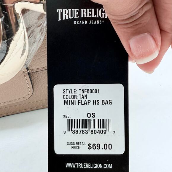 NWT True Religion Mini Flap Horseshoe‎ Logo Crossbody Bag- Beige - Picture 3 of 7